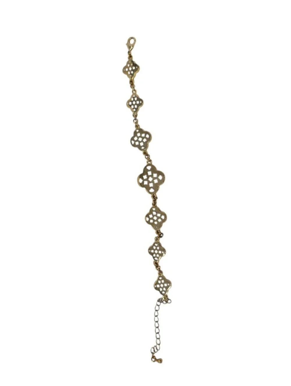 Gold Tone Station Bracelet Clover Charms